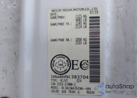 2019 Nissan Maxima 3.5 Platinum/3.5 S/3.5 Sl/3.5 Sr/3.5 Sv from USA, damaged, VIN 1N4AA6AV0KC383704